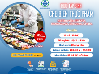 | TOKYO, KANAGAWA, SAITAMA, CHIBA | CHẾ BIẾN THỰC PHẨM LÀM VIỆC TẠI NHẬT BẢN